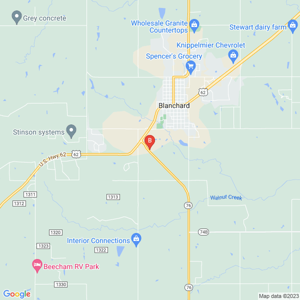 Arrow Fence & Shelter LLC location map: 1210 Oklahoma 76, Blanchard, Oklahoma