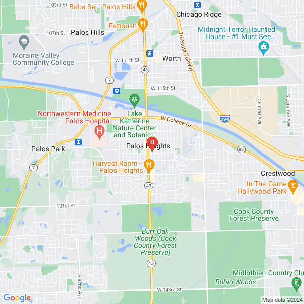Dorian Travel Services location map: 12343 71st Court, Palos Heights, Illinois