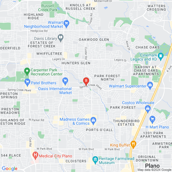 Towing In Plano location map: 2120 W Spring Creek Pky, Plano, TX